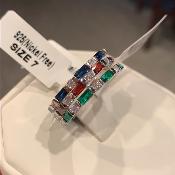 1.5mm Red Green Blue Gemstone CZ Wedding Band - Picture 6 of 8